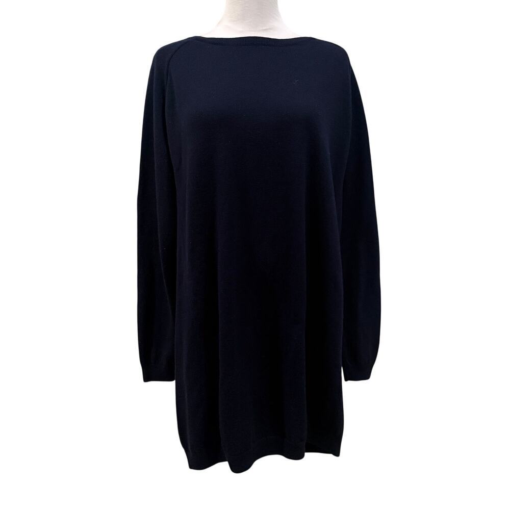 COS 100% Merino Wool Navy Blue Sweater Dress Oversized Large Quiet Luxury Chic